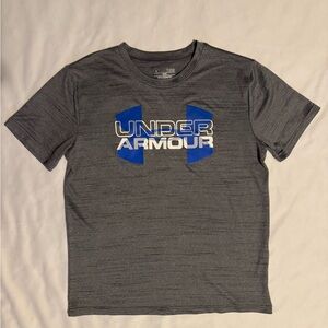 Under Armour Boys Gray & Blue Short Sleeve Shirt, Youth Large